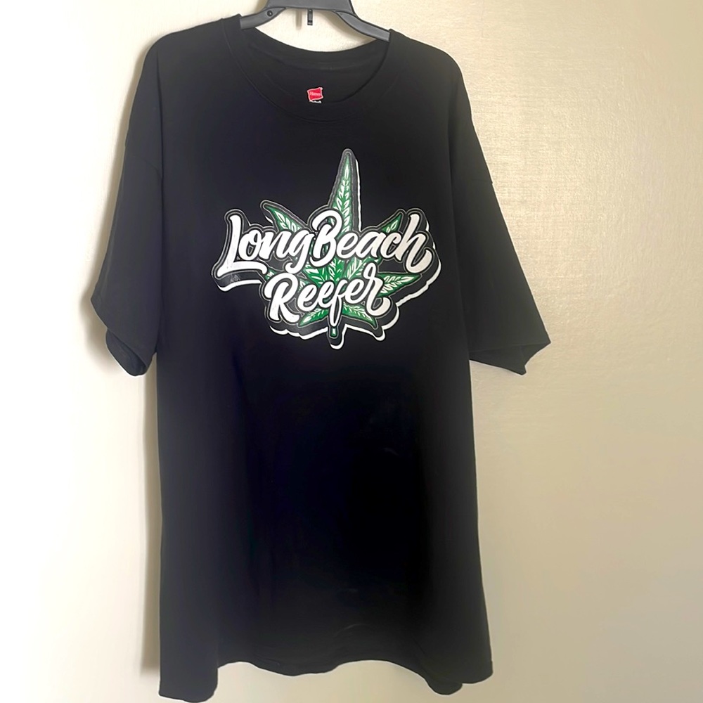 Hanes Tagless men black t-shirt 100% cotton Long Beach Reefer printed 2XL